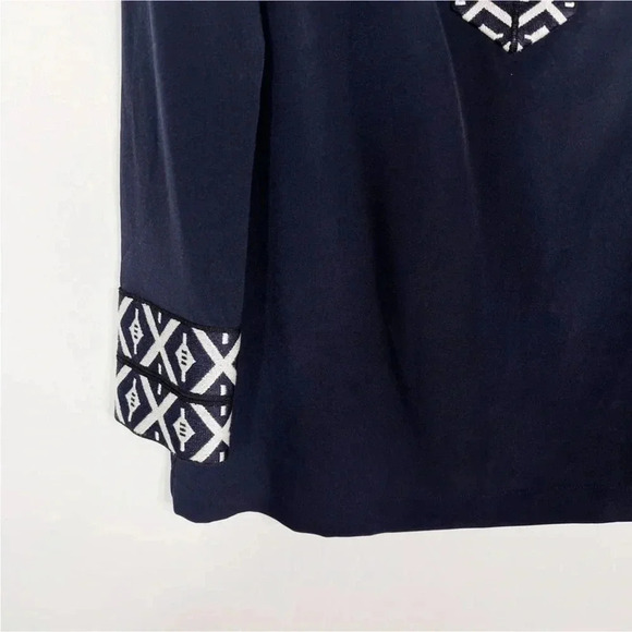 Tory Burch Ariana navy tunic embroidered trim long sleeve Size 2 - Picture 7 of 11